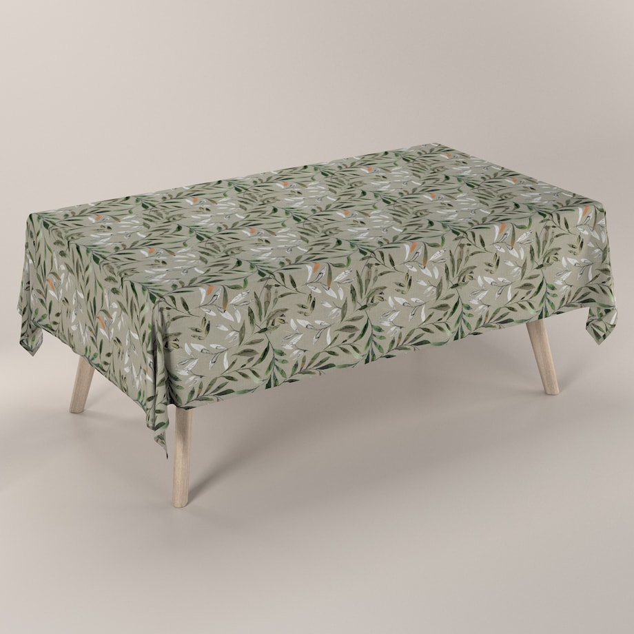 Obrus prostokątny 130 x 210 cm zielone gałązki na szarym tle