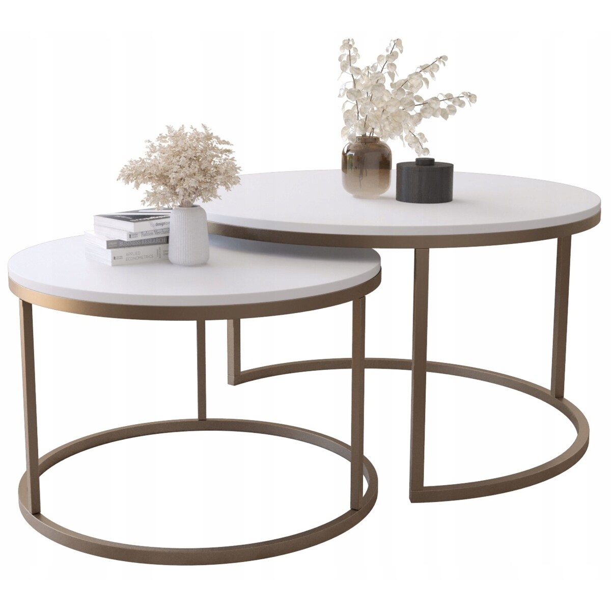 Zestaw 2 Stolików Kawowych Okrągłe LOFTOWE INDUSTRIAL Biały SOFT LOFT GOLD