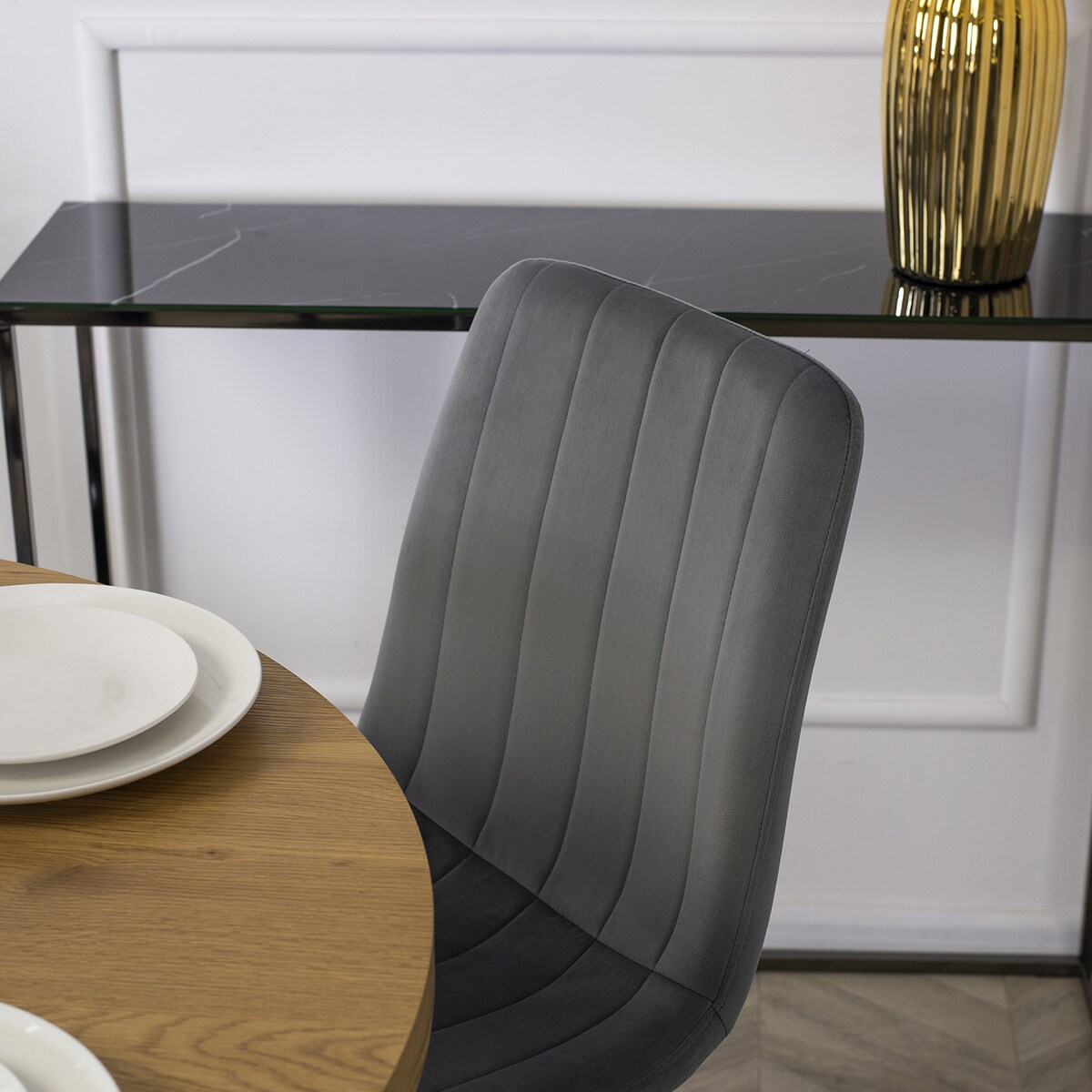 Krzesło Tapicerowane do Jadalni Kuchni Salonu IBIS Szare Nowoczesne Welur