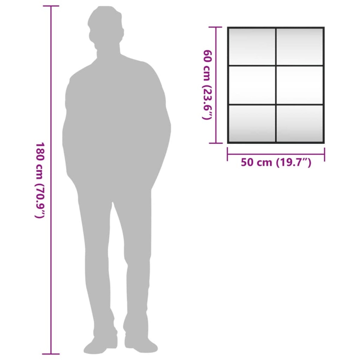 vidaXL Lustro ścienne, czarne, 50x60 cm, prostokątne, żelazo