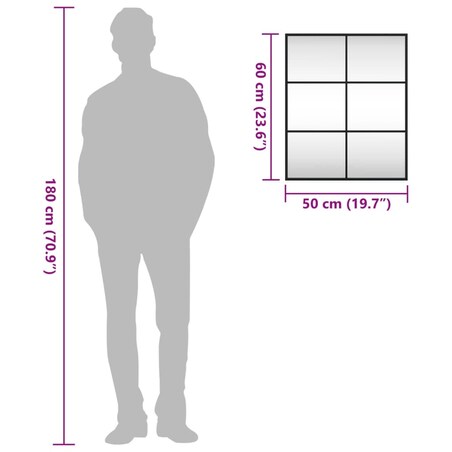 vidaXL Lustro ścienne, czarne, 50x60 cm, prostokątne, żelazo