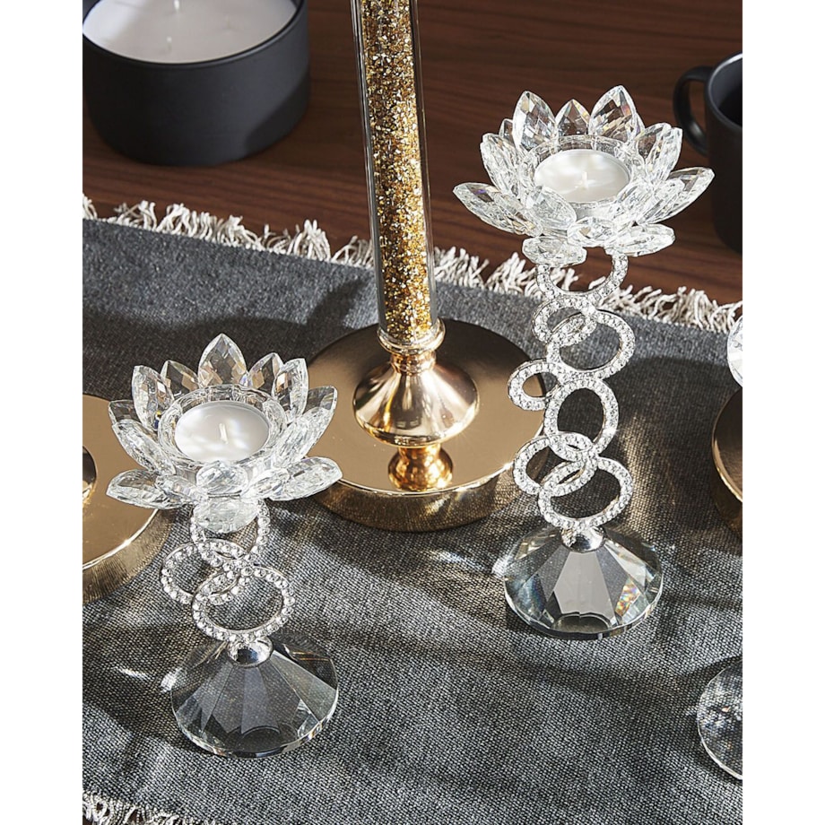 Świecznik szklany 27 cm srebrny OVIEDO