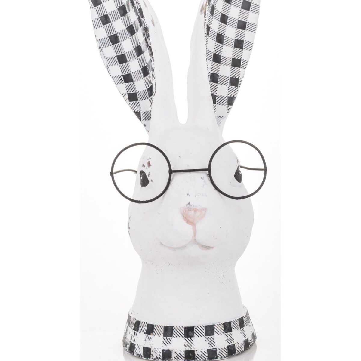 Figurka ceramiczna - popiersie króliczka w okularach i uszkach w kratkę