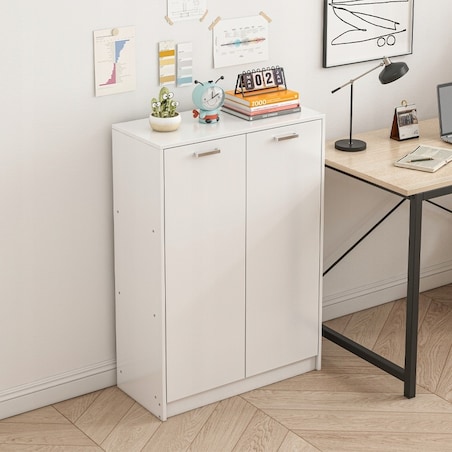 Regał biurowy 2-drzwiowy z półkami słupek szafka stojąca biały loft 108 cm