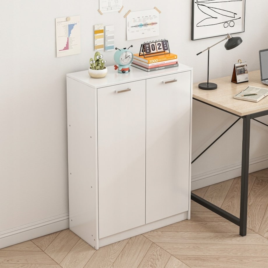 Regał biurowy 2-drzwiowy z półkami słupek szafka stojąca biały loft 108 cm