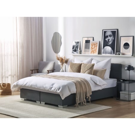 Łóżko kontynentalne tapicerowane 160 x 200 cm szare ADMIRAL