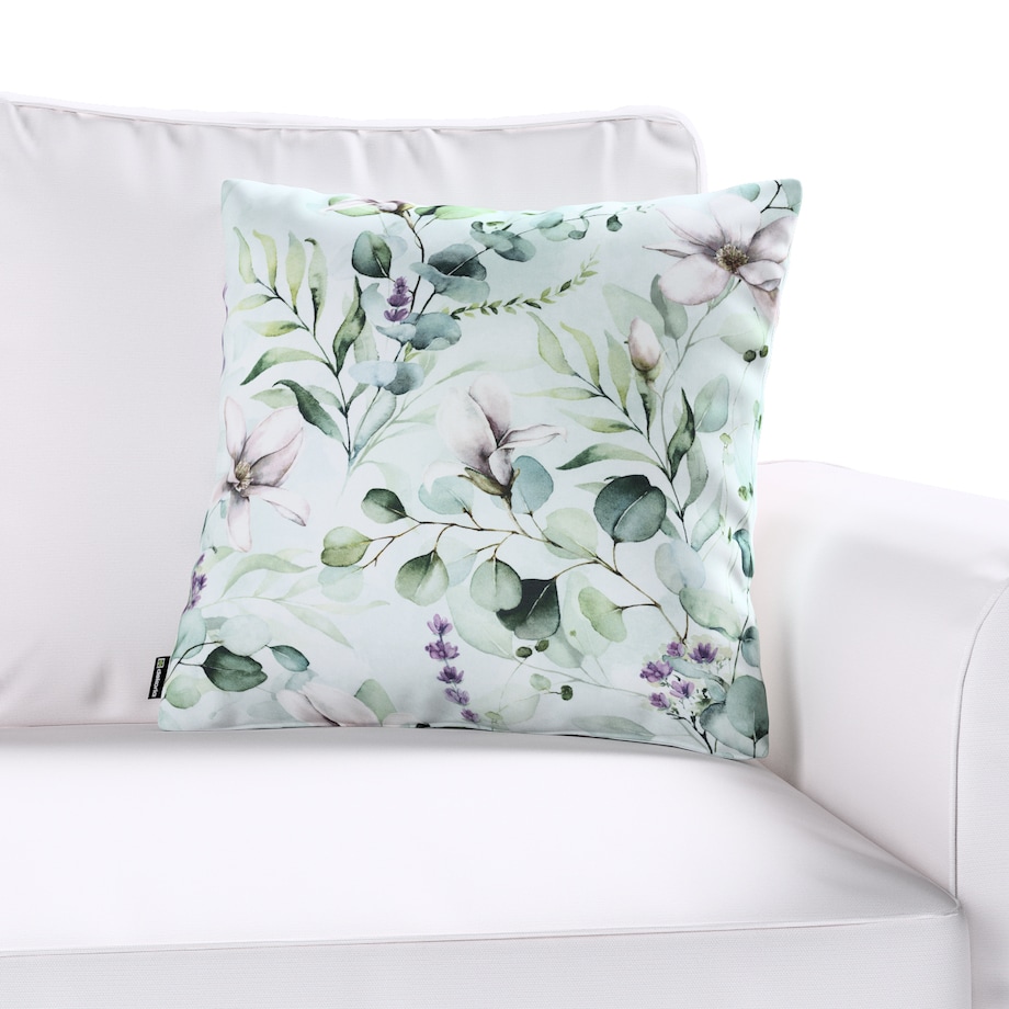Poszewka Kinga na poduszkę 43x43 magnolie na miętowym tle