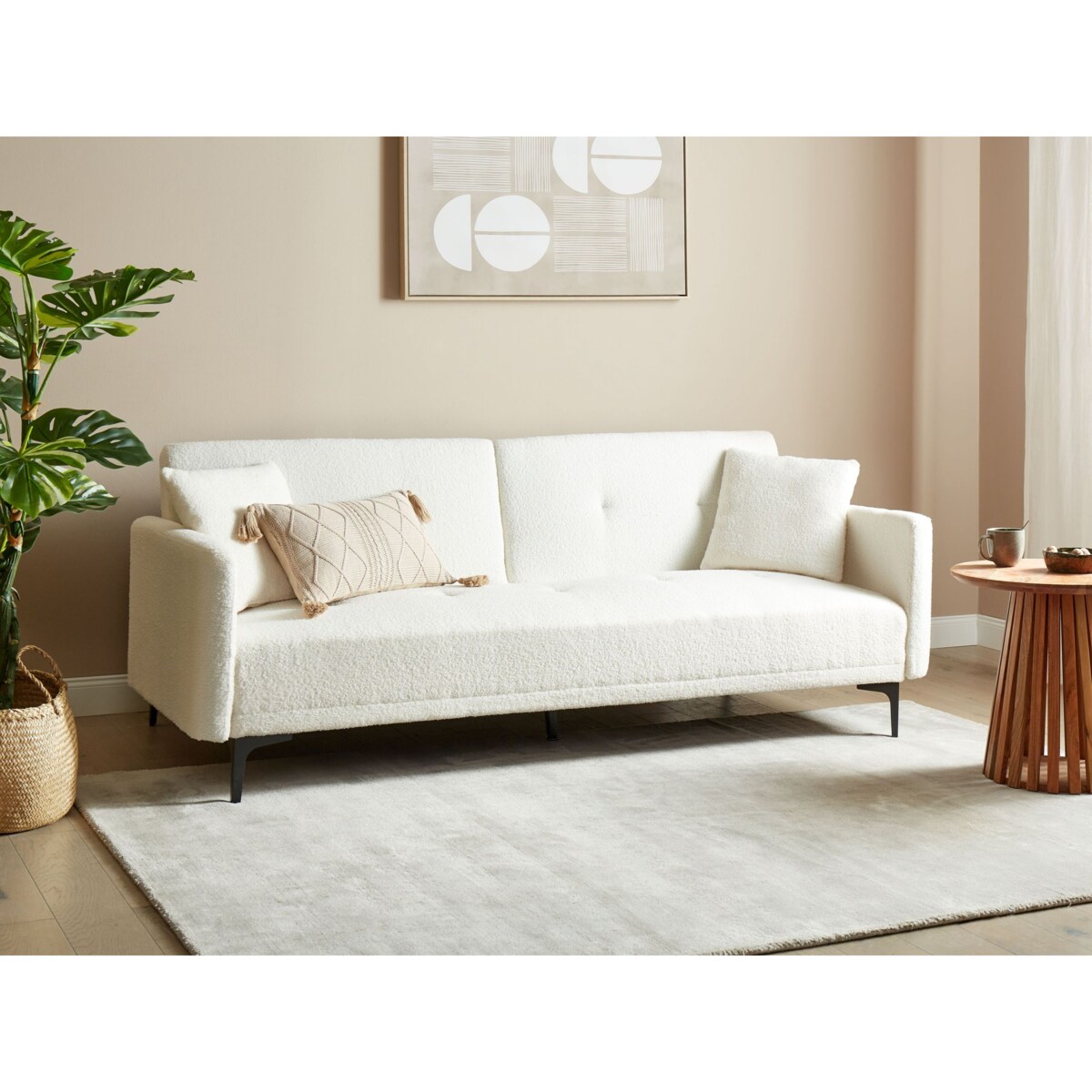 Sofa rozkładana dla 3 osób LUCAN Boucle Złamana biel