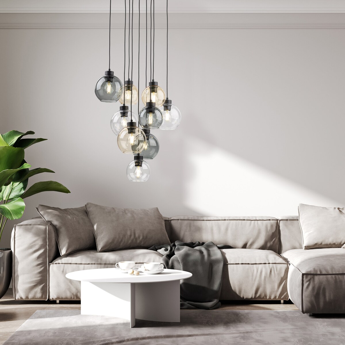 Lampa Wisząca Tk Lighting Cubus Mix 9 Kloszy Szary Bursztyn