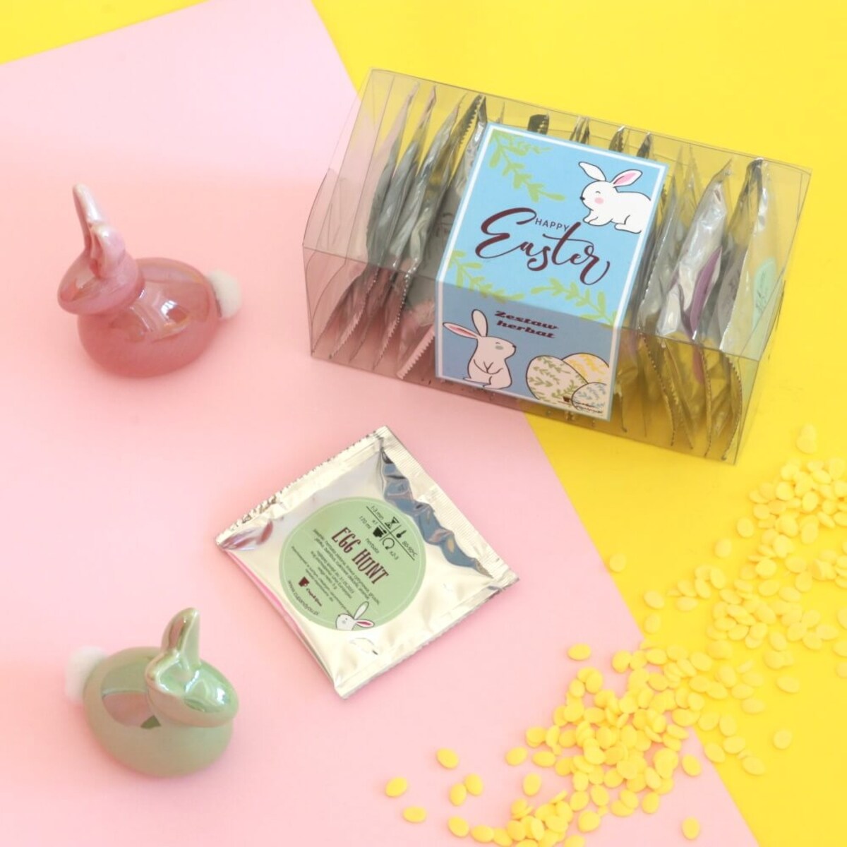 HAPPY EASTER zestaw herbat na Wielkanoc prezent upominek na zajączka święta wielkanocne dla niej niego mamy taty kobiety faceta mężczyzny dziewczyny