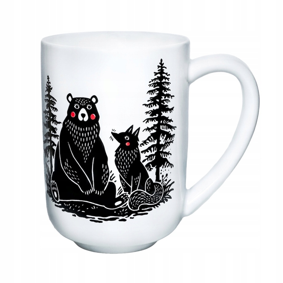 Porcelanowy kubek z uchwytem MIŚ I LIS do kawy herbaty czekolady 400ml - prezent upominek dla kobiety faceta babci dziadka mamy taty chłopaka dziewczyny