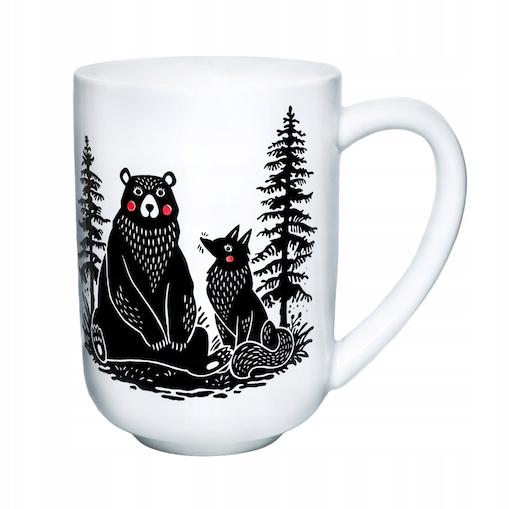 Porcelanowy kubek z uchwytem MIŚ I LIS do kawy herbaty czekolady 400ml - prezent upominek dla kobiety faceta babci dziadka mamy taty chłopaka dziewczyny