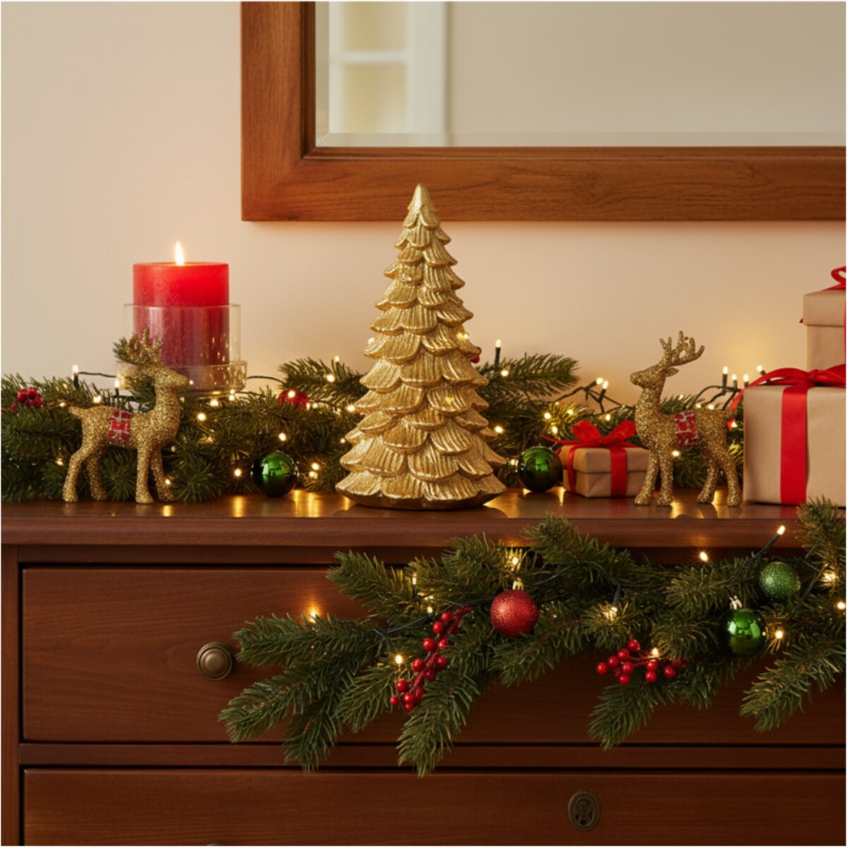 Choinka Led Złota Świecąca Figurka 15,5 Cm Ozdobna Dekoracja Świąteczna Na Baterie