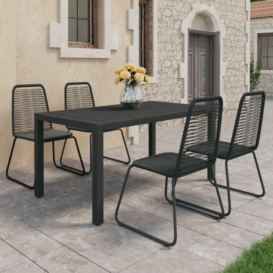 vidaXL 5-częściowy zestaw mebli ogrodowych, rattan PVC, czarny