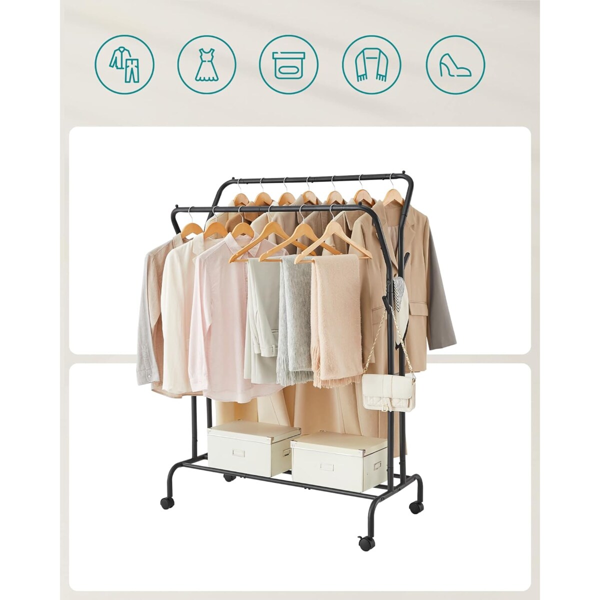 Wieszak Na Ubrania Na Kółkach 103,5X52,5X155 Cm