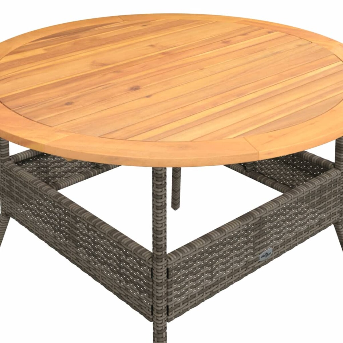 vidaXL Stół ogrodowy z akacjowym blatem, szary, Ø110x71 cm, rattan PE
