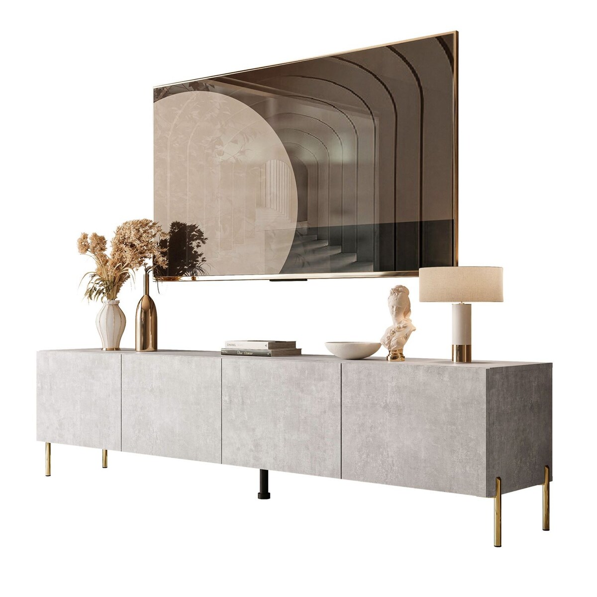 Szafka RTV COLGANTE 200 beton nogi złote proste