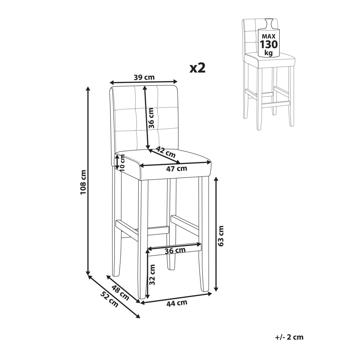 Zestaw 2 krzeseł barowych MADISON Szary