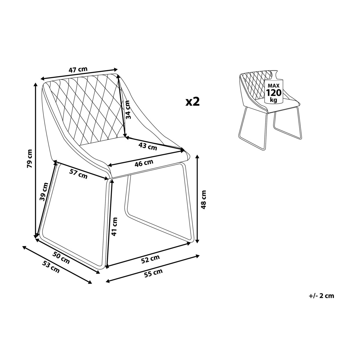 Zestaw 2 krzeseł do jadalni welurowy ciemnoniebieski ARCATA