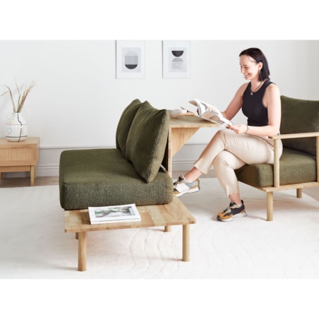 Sofa 2-osobowa ze stolikiem boucle ciemnozielona SALO