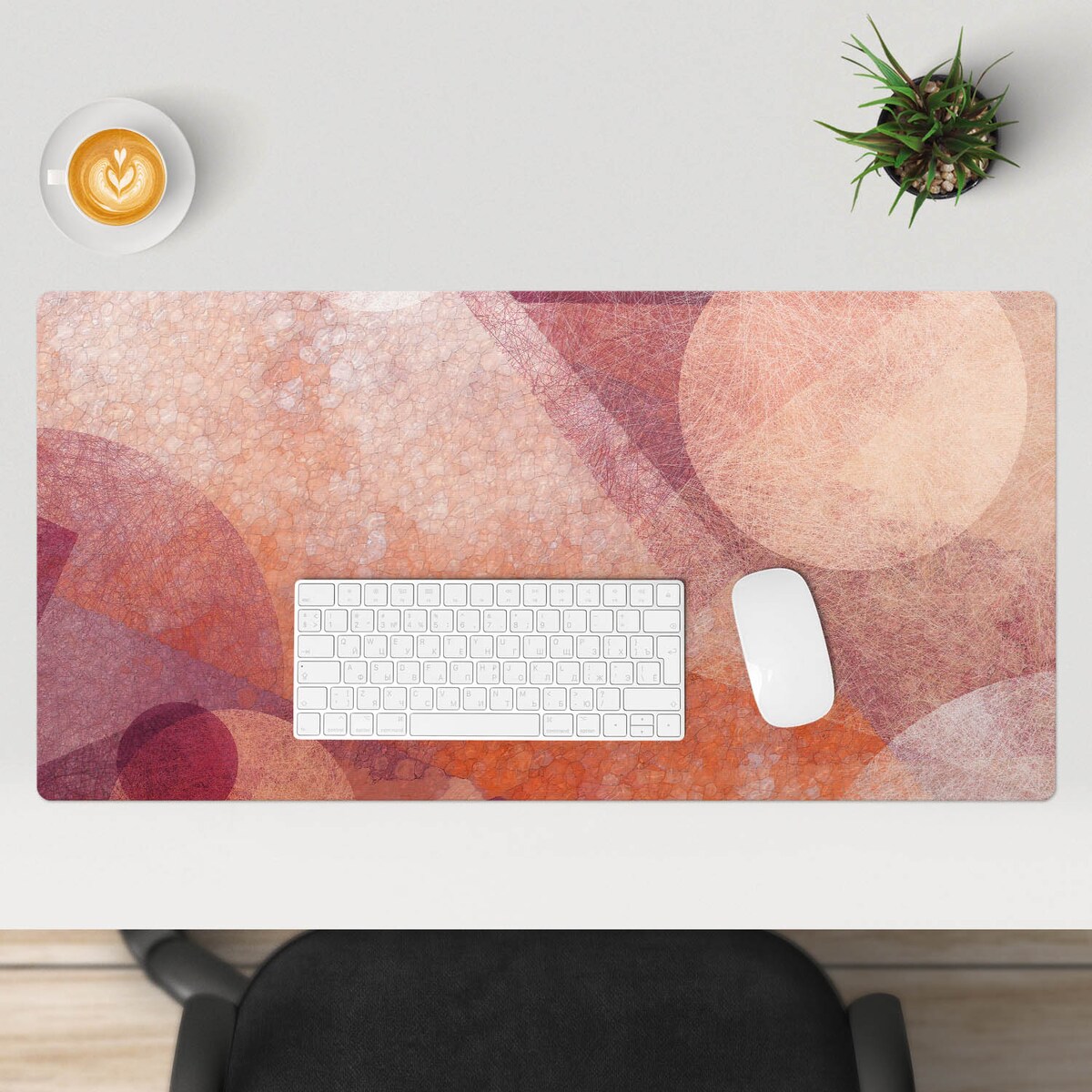 Pomarańczowa mata na biurko Abstrakcyjne koła, 90x45 cm