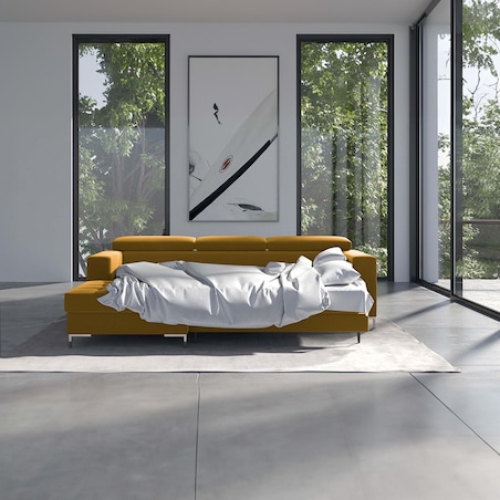 Sofa narożna rozkładana Reco miodowa