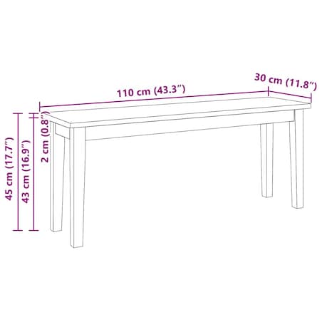 vidaXL Ławka 110 cm Drewno lite Guma