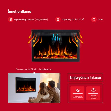 Wkład elektryczny Emotion Flame Infinity - do zabudowy - 71x14x50 cm - kominek LED 750/1500 W