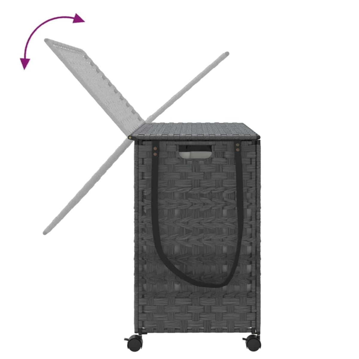 vidaXL Kosz na pranie z kółkami, szary, 66x35x60 cm, rattan