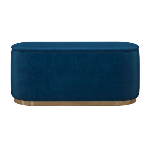 Tapicerowany owalny puf ze schowkiem Dancan SCARLETT na złotej podstawie / szer. 110 cm / granatowy