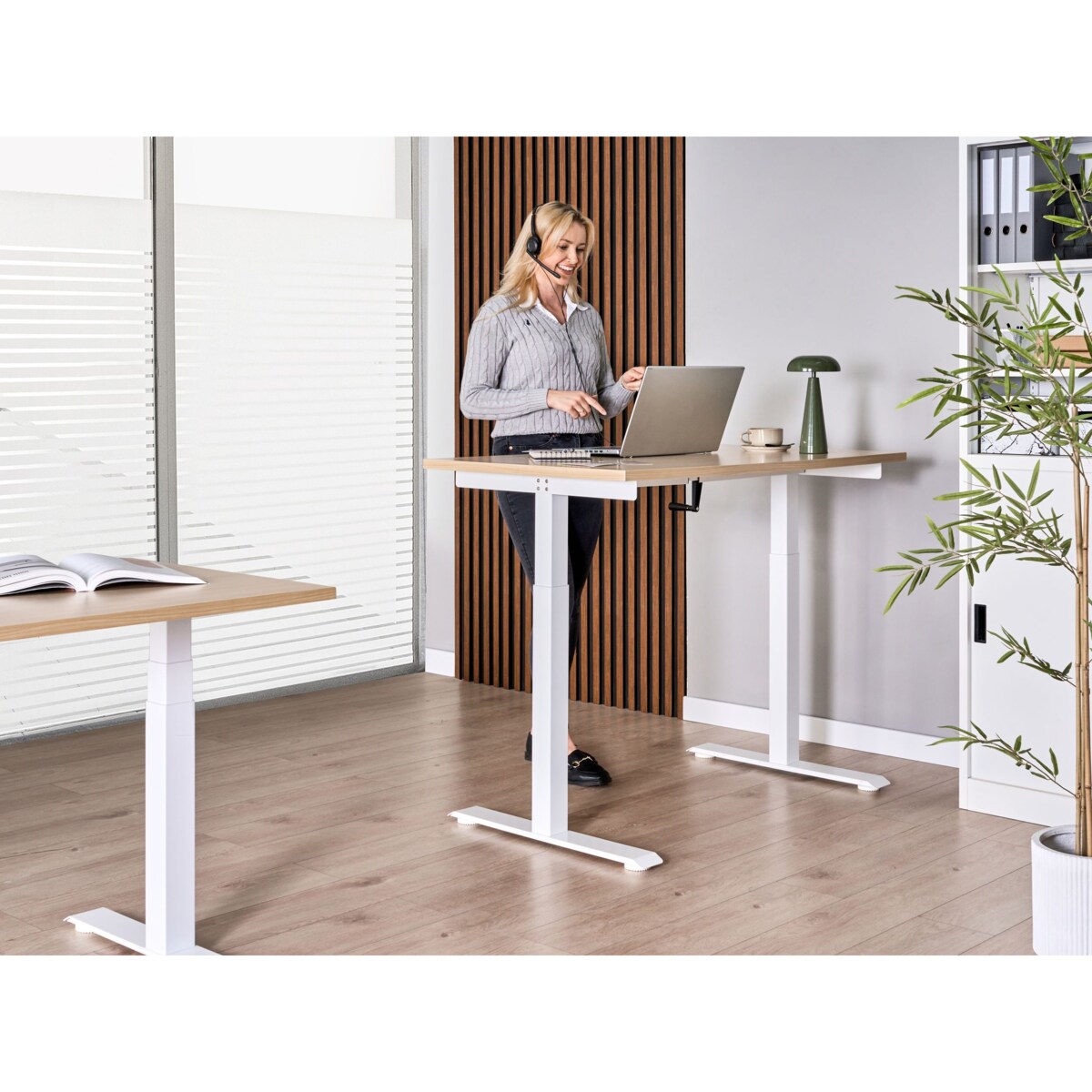 Biurko regulowane manualnie DESTINES Jasny brąz/ biały 120 cm 60 cm