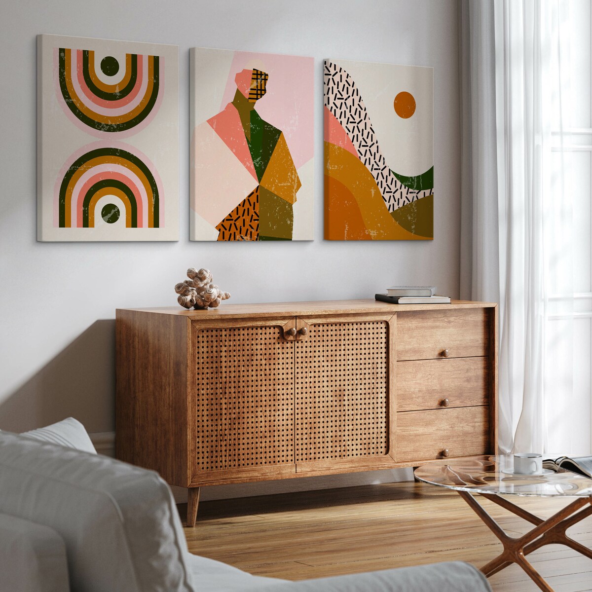 OBRAZY NA ŚCIANĘ SET STYL BOHO ABSTRAKCJA PORTRET PEJZAŻ MINIMALIZM 90x40cm