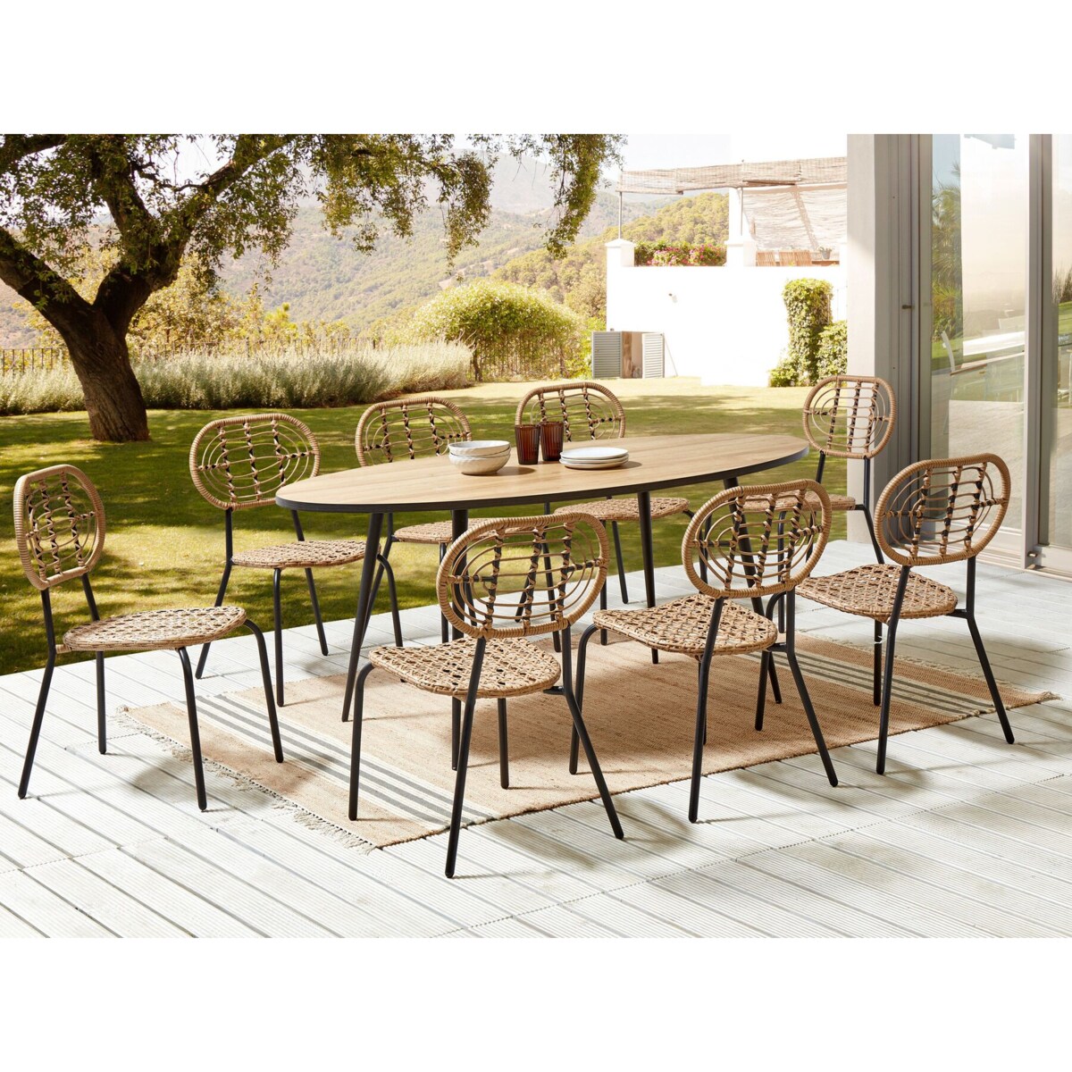 Zestaw 8 krzeseł z technorattanu naturalny PRATELLO