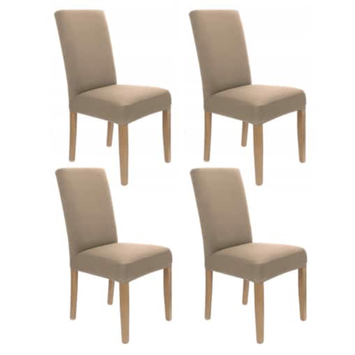 Pokrowiec Na Krzesło Zestaw 4 Szt Beżowy Elastyczny