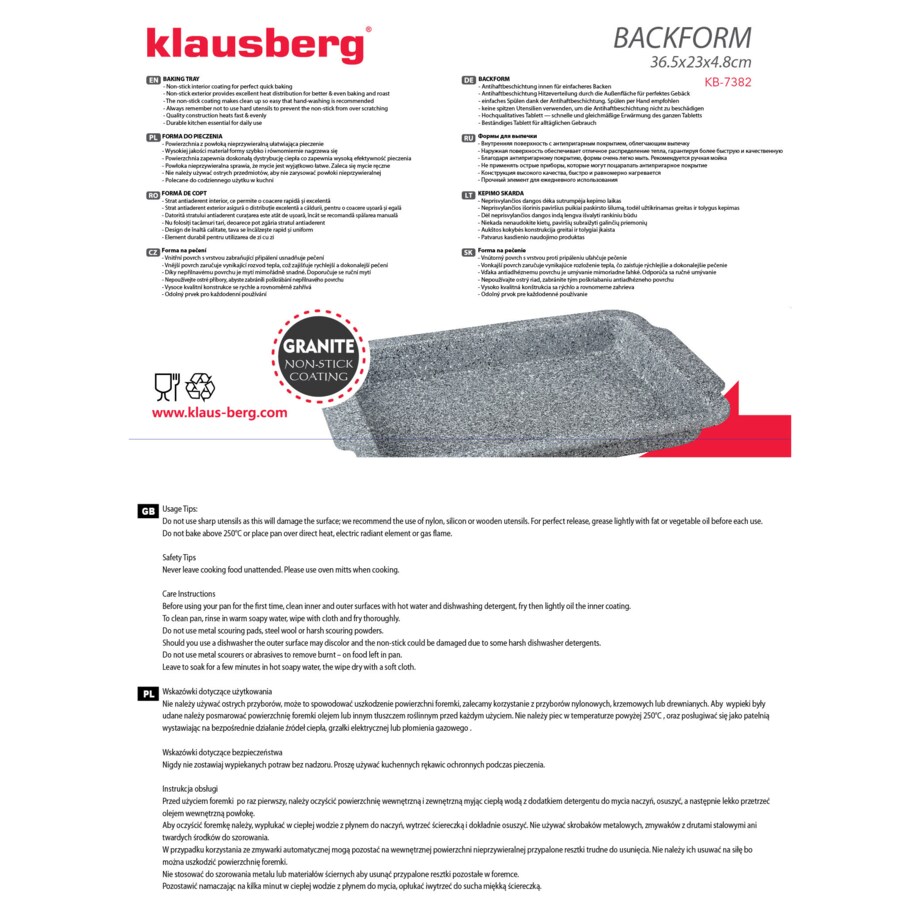 Forma blacha 36cm do pieczenia sernika szarlotki ciasta KLAUSBERG