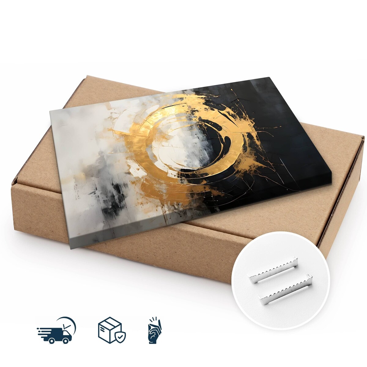 Obraz Do Salonu Sypialni Abstrakcja Okrąg Elementy Złota Beton 70x50cm