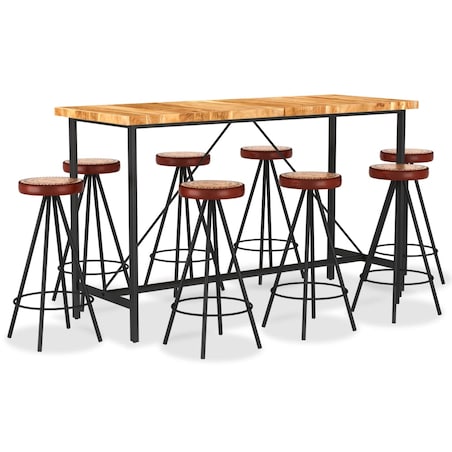 vidaXL 9-cz. zestaw mebli barowych, drewno akacjowe, skóra i płótno