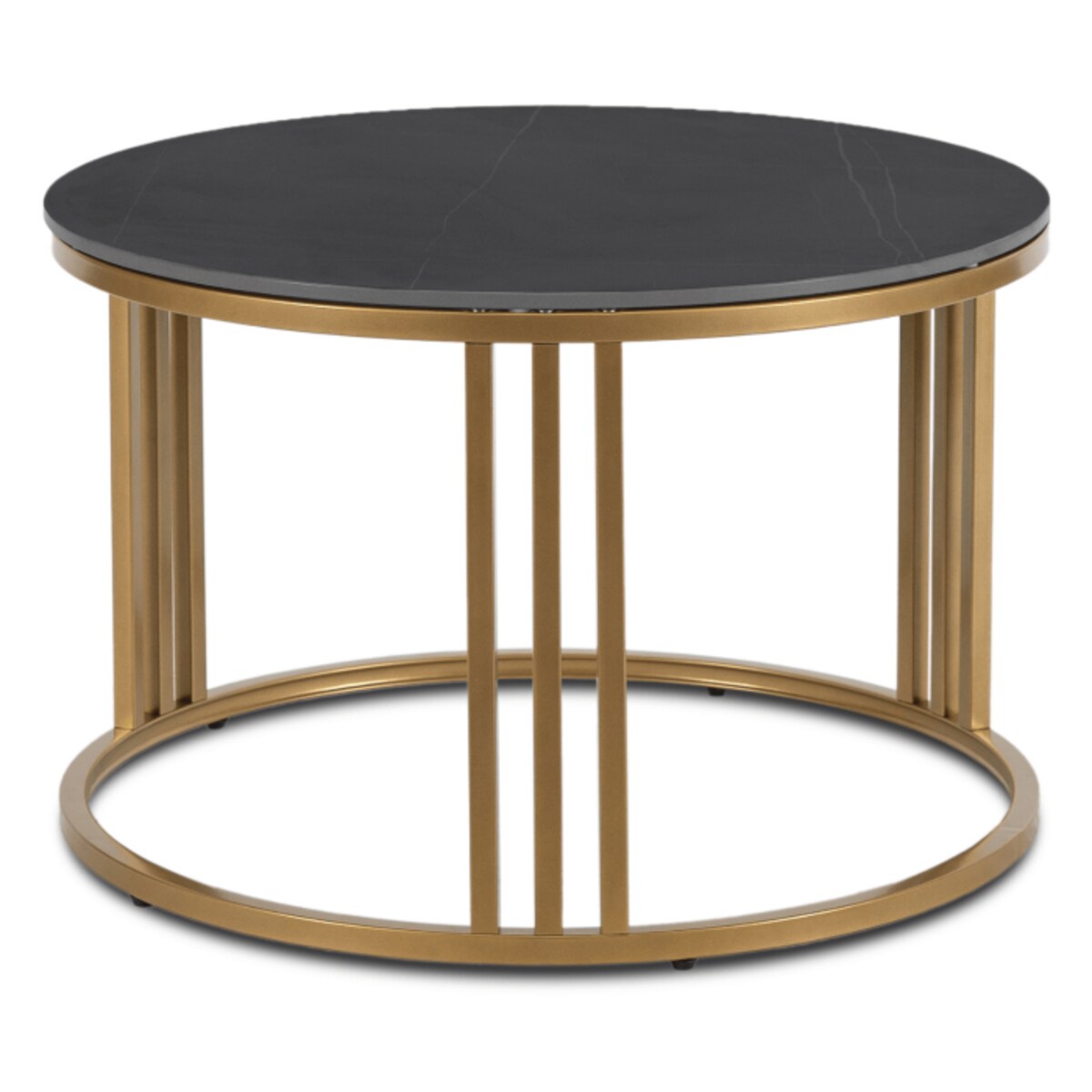 Stolik Kawowy Okrągły Ława Mały Złoty Glamour Marmur Czarny KORIN