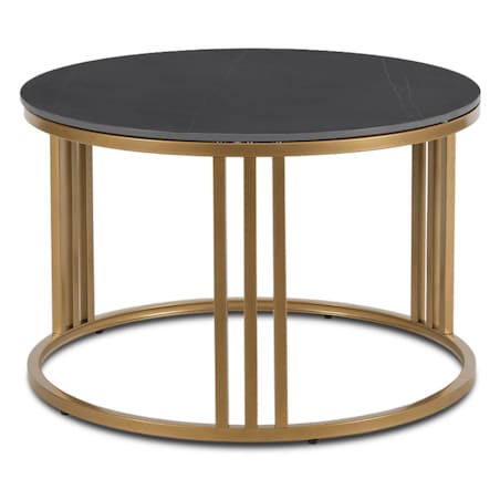 Stolik Kawowy Okrągły Ława Mały Złoty Glamour Marmur Czarny KORIN