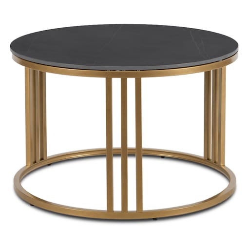Stolik Kawowy Okrągły Ława Mały Złoty Glamour Marmur Czarny KORIN