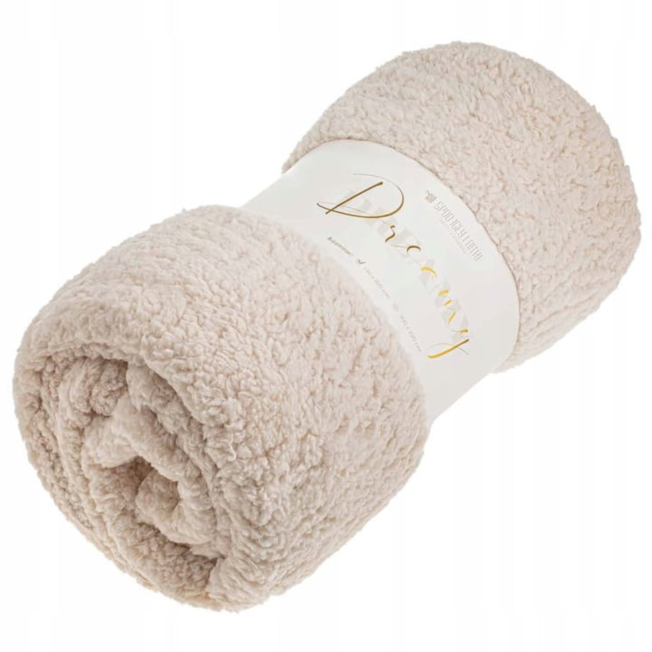 KOC BUKLA NARZUTA PLED NA ŁÓŻKO 80x160 CM BEŻ CIEPŁY MILUTKI BOUCLE