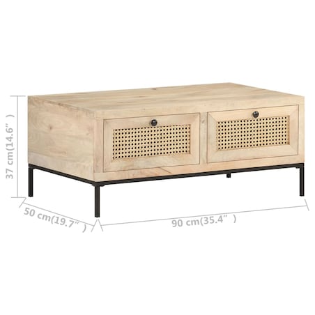 vidaXL Stolik kawowy, 90x50x37 cm, drewno mango i naturalna trzcina