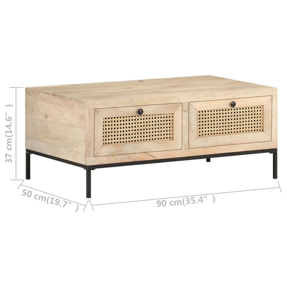 vidaXL Stolik kawowy, 90x50x37 cm, drewno mango i naturalna trzcina