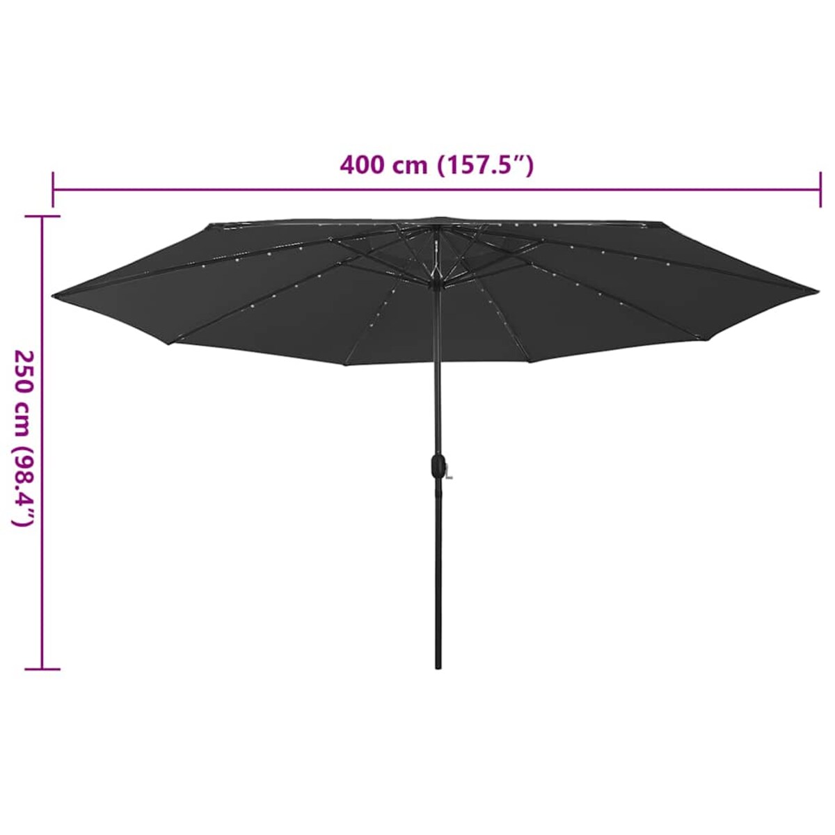 vidaXL Parasol ogrodowy z LED, 400 cm, czarny