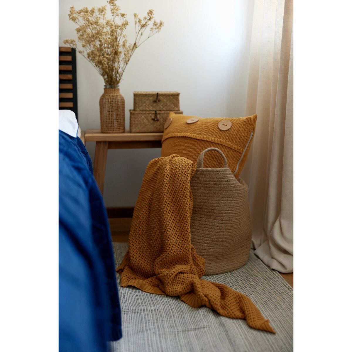 Pled boho musztardowy, 130 x 160 cm, La Manta