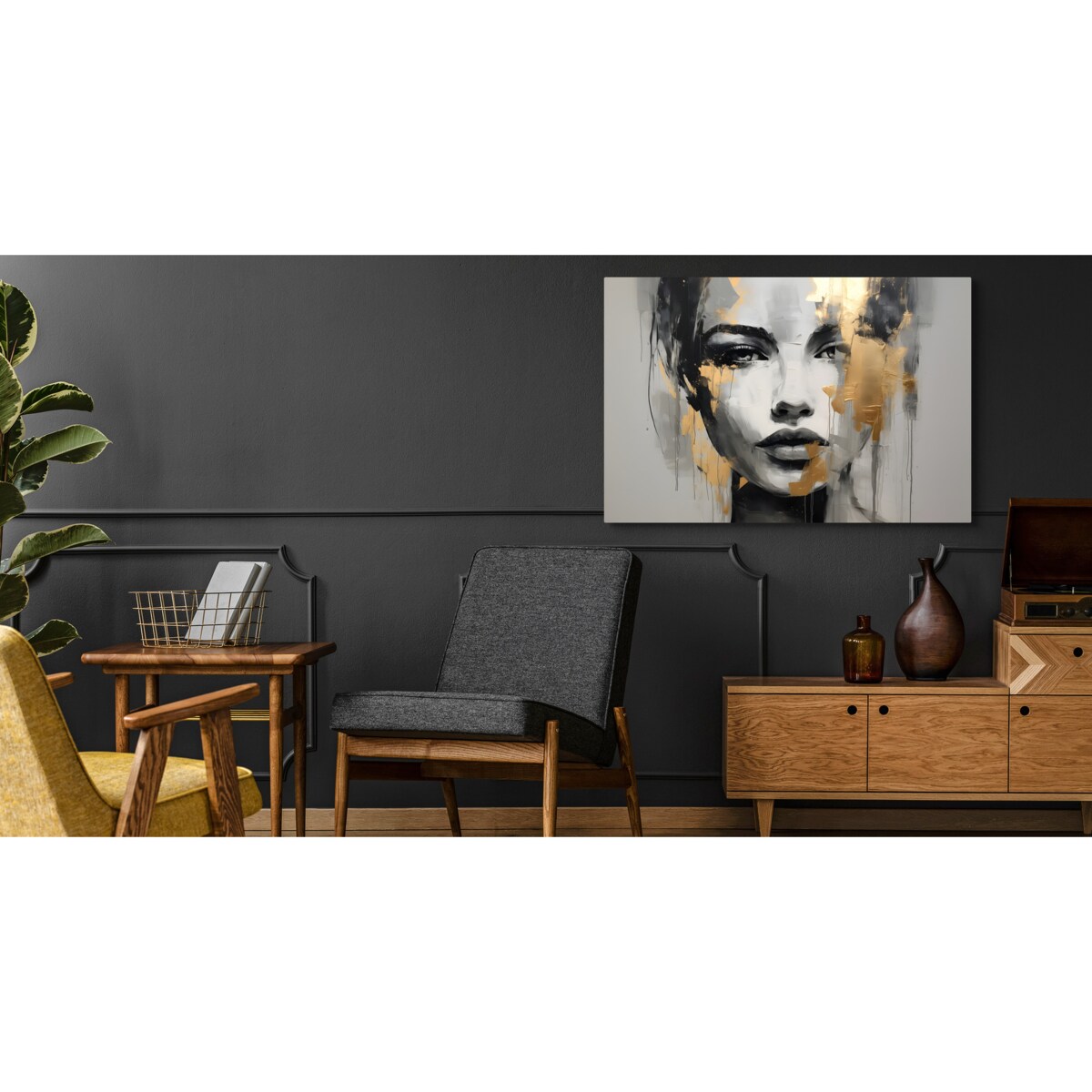 Obraz Do Salonu Abstrakcyjny Złoty Portret Kobiety 100x70cm