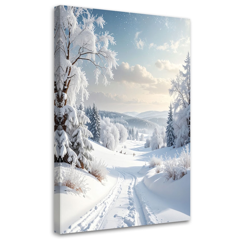 Obraz do salonu jadalni biura, Krajobraz zima śnieg droga drzewa