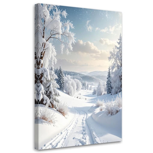Obraz do salonu jadalni biura, Krajobraz zima śnieg droga drzewa