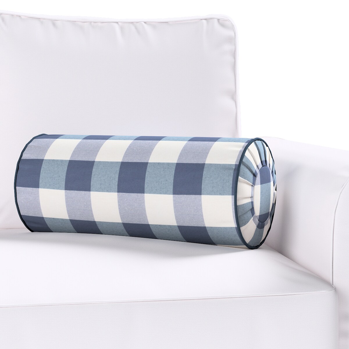 Poduszka wałek z zakładkami, granatowo-biała krata (5,5x5,5cm), Ø20 x 50 cm, Quadro