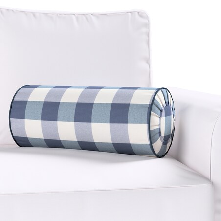 Poduszka wałek z zakładkami, granatowo-biała krata (5,5x5,5cm), Ø20 x 50 cm, Quadro